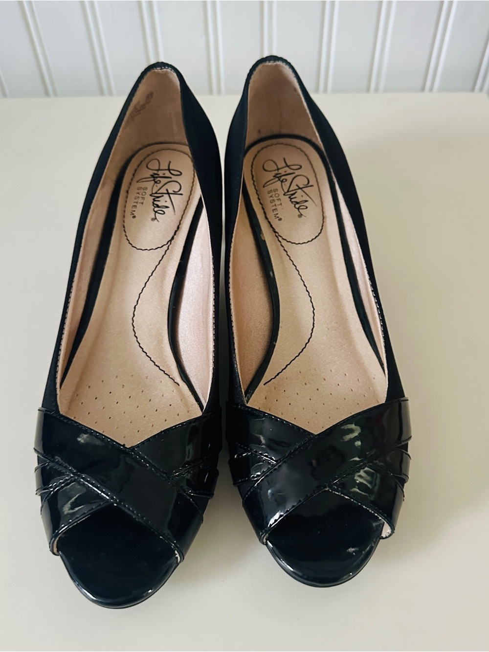 🔥LifeStride Lottie Peep Toe Kitten Heels - Black Size 8.5M🤩
